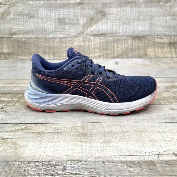 Asics Shoes - ASICS Gel-Excite 8 Womens Sz 7 Wide Navy Blue Neon Orange Running Shoes Sneakers